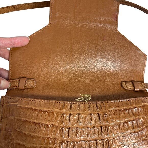 Vintage Eileen Kramer Real Alligator Leather Crossbody Pecan Brown Flap - Picture 7 of 15
